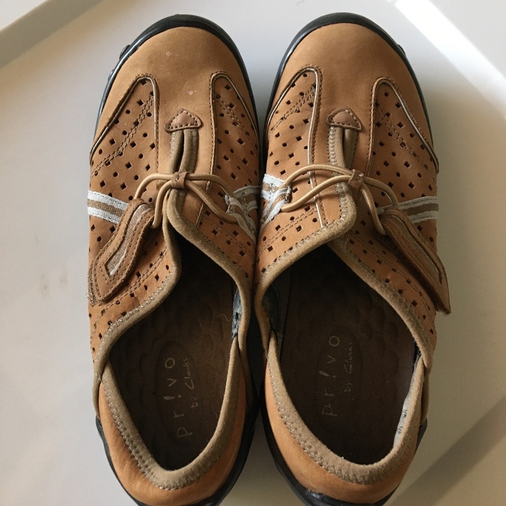 PRIVO by Clark’s Brown Leather Casual slip on Adjustable Shoes SZ 5M